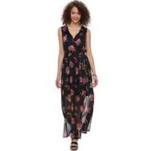 Jolie Black V-Neck Sleeveless Maxi Dress with Roses